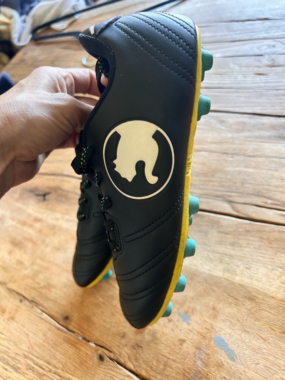 Kids Black and Yellow puma Soccer Cleats with Green Studs 1 c GUC - Picture 3 of 5